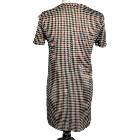 Zara Houndstooth Trafaluc Brown Black Red SHIFT Dress Size Small Polyester - Picture 8 of 16